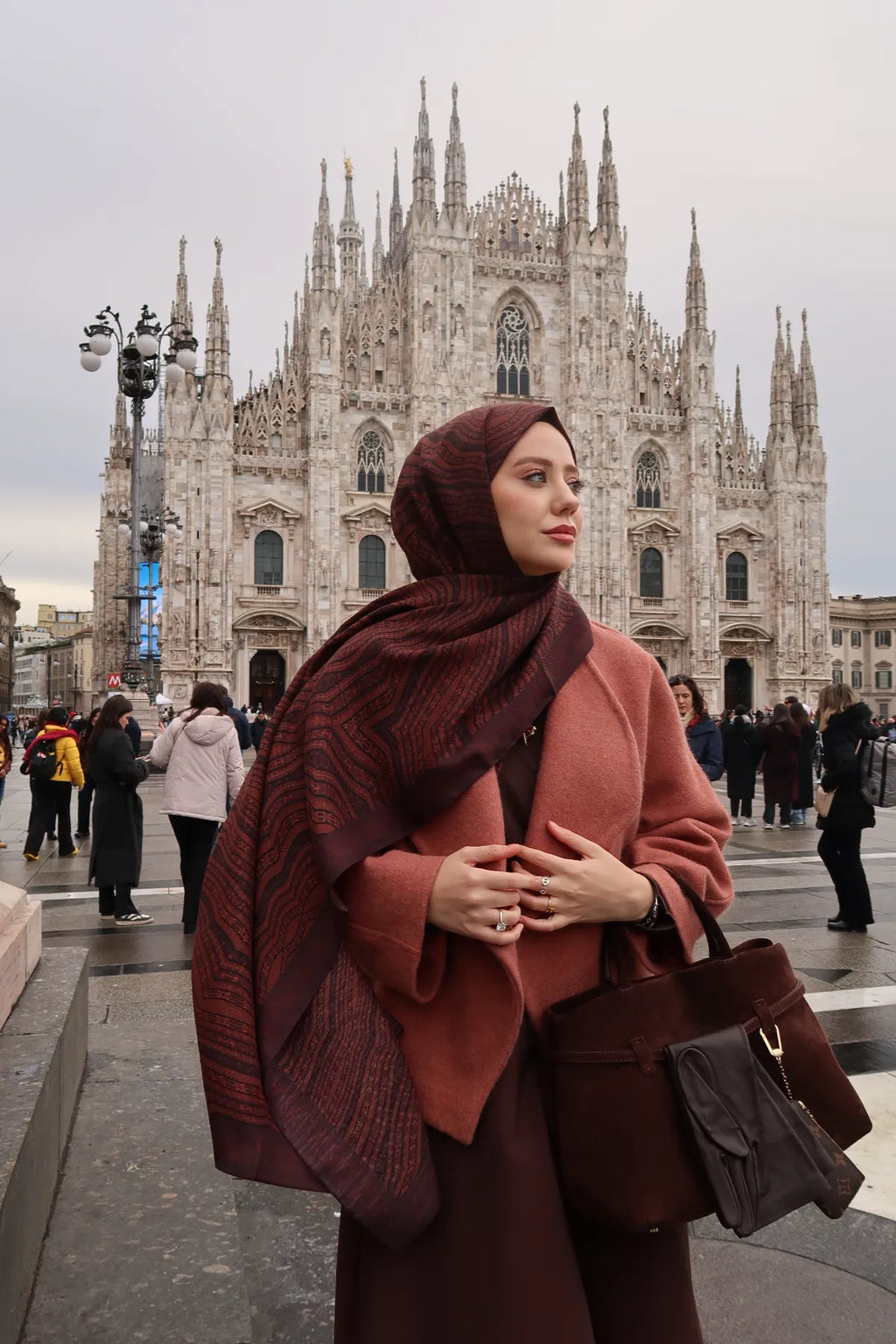 Siyera Desen İpek Şal - Maun