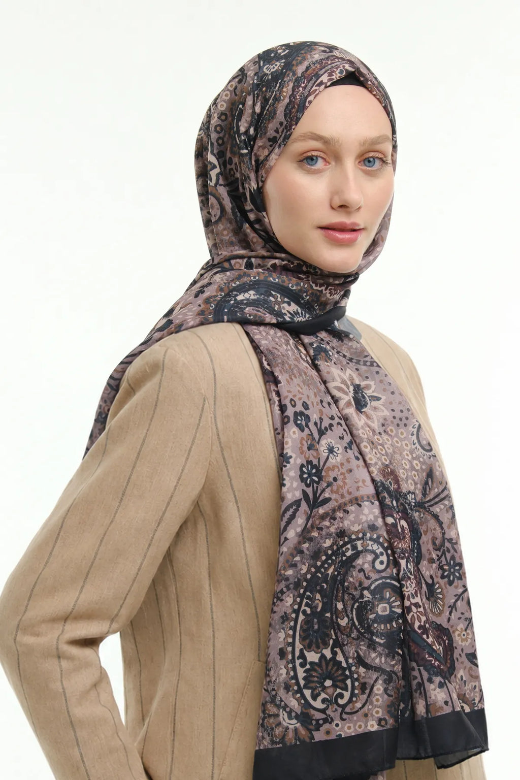 Antik Flora Desen Şal - Vizon