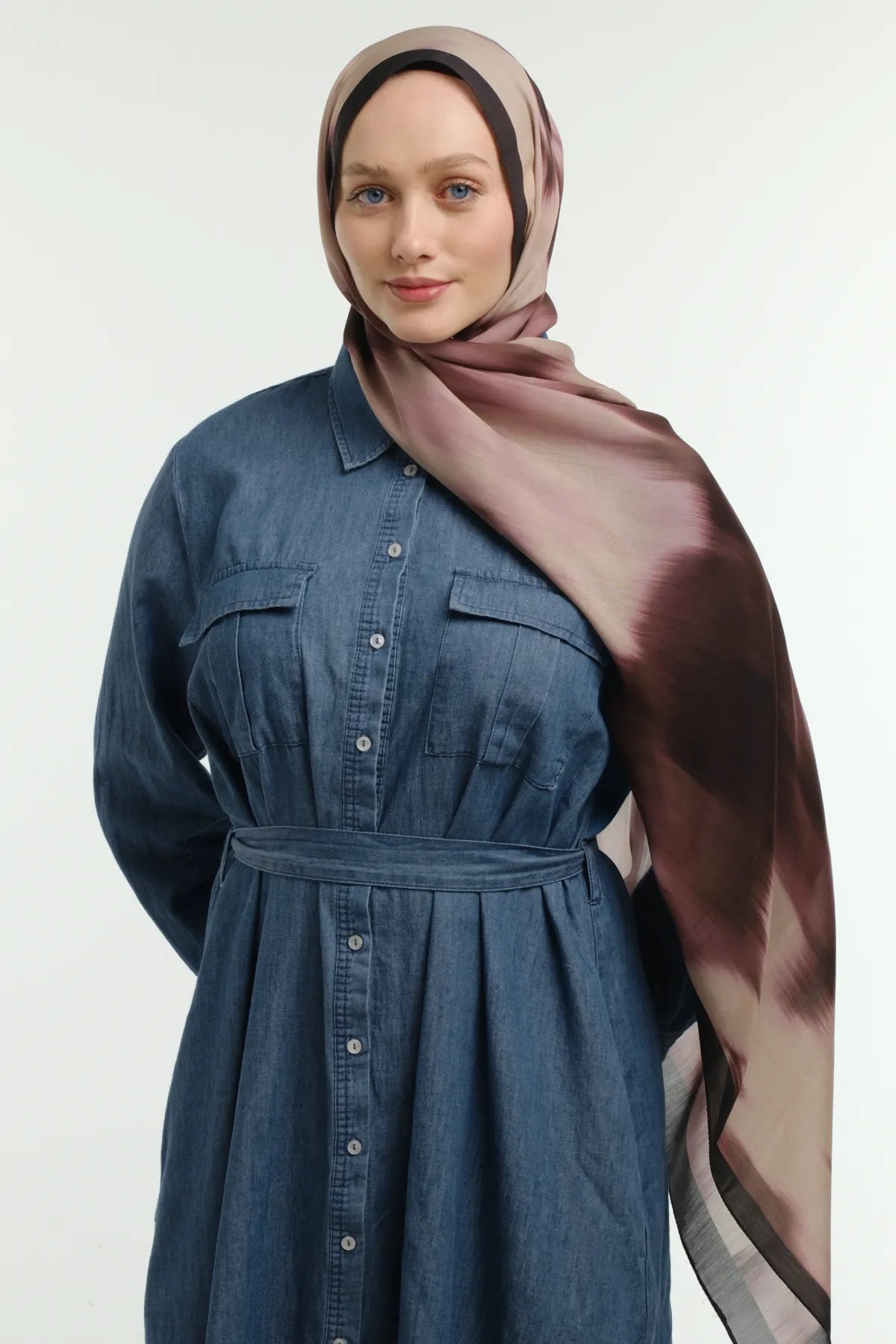 Fade Desenli Bej Bordo Şal