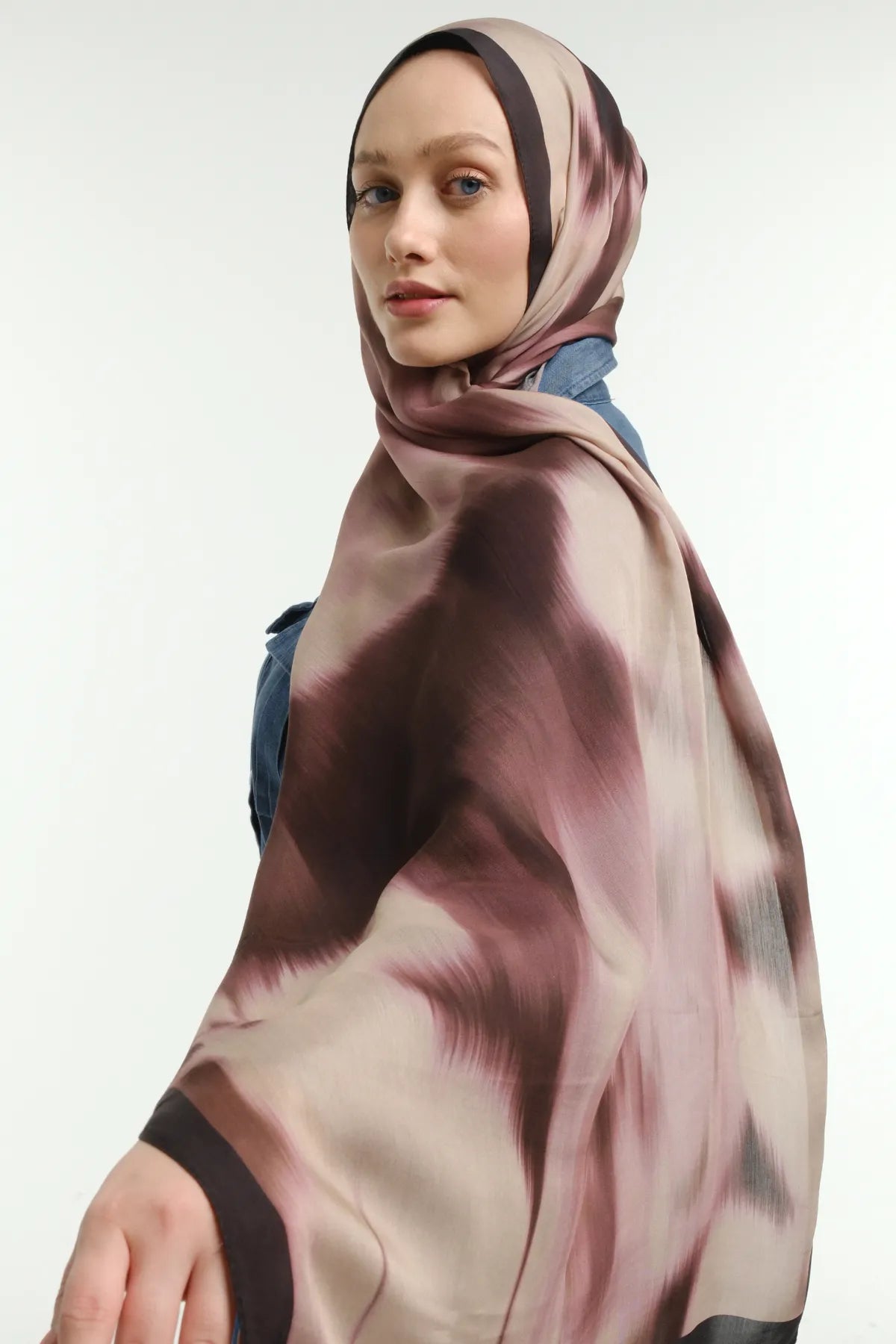 Fade Desenli Bej Bordo Şal