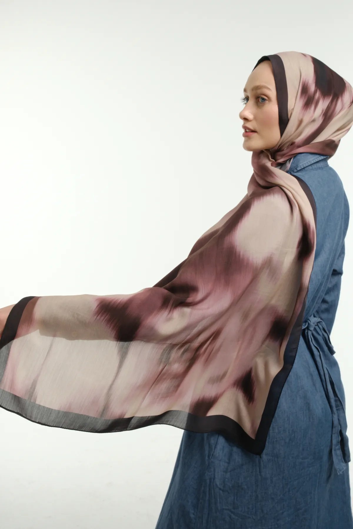 Fade Desenli Bej Bordo Şal