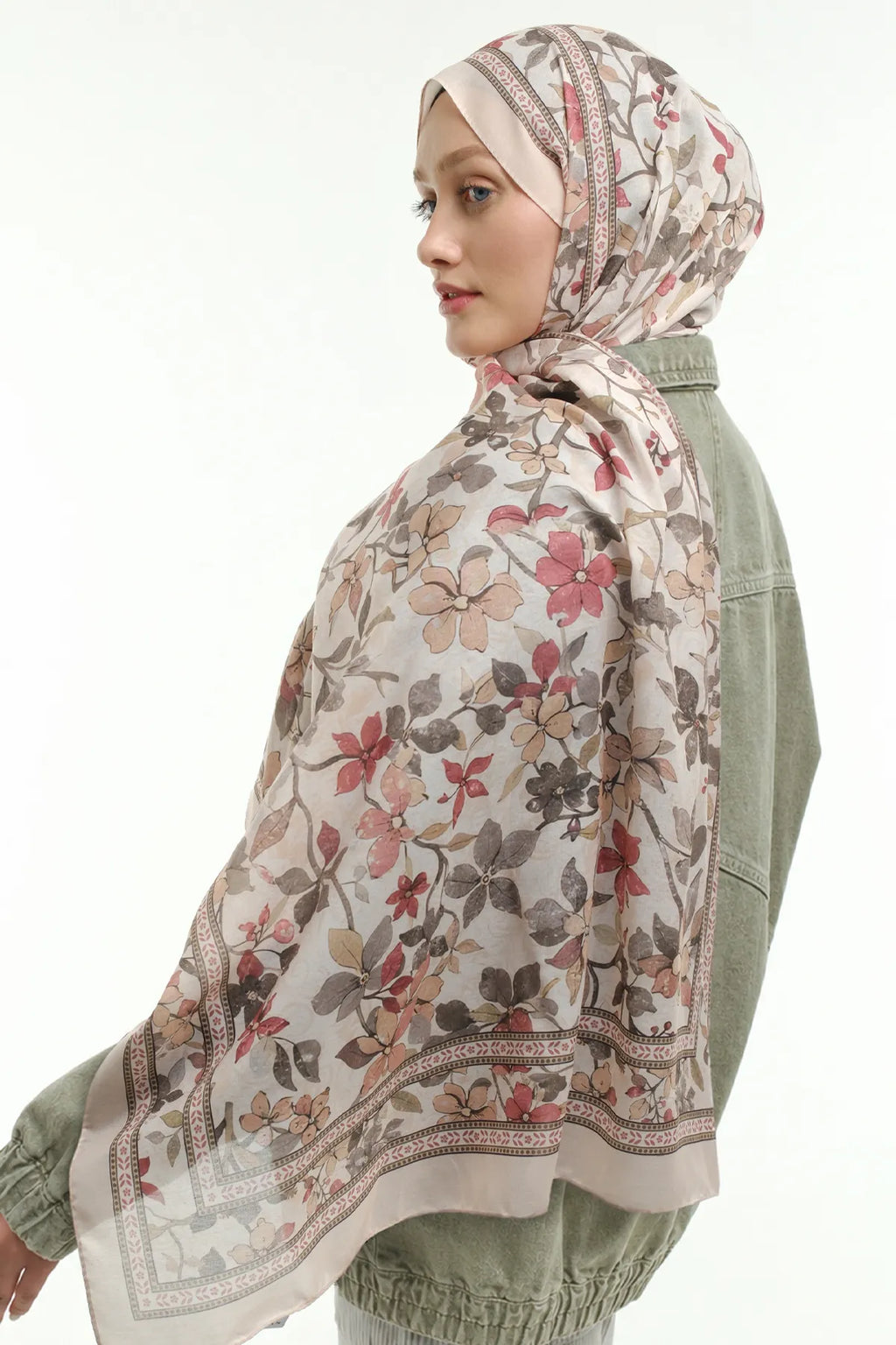 Floral Desen Şal - Krem