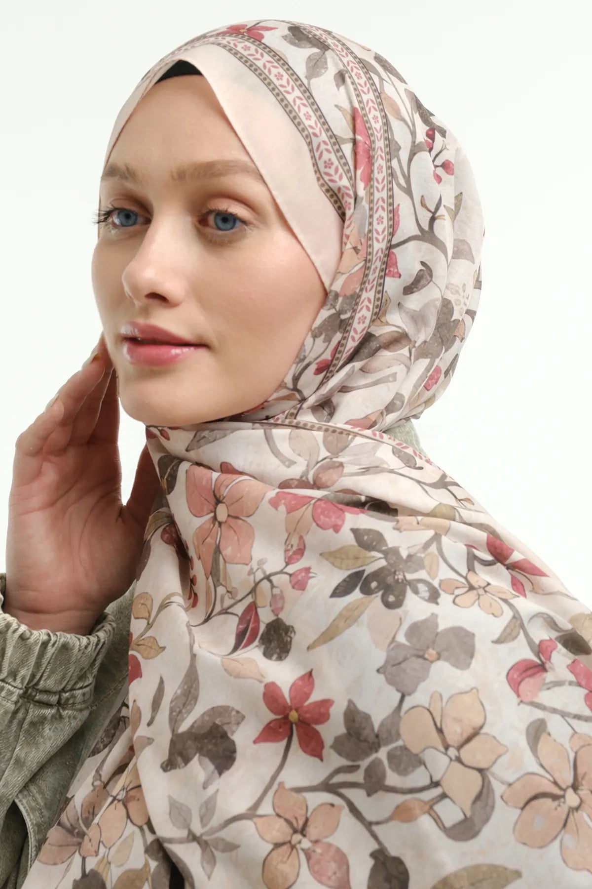 Floral Desen Şal - Krem