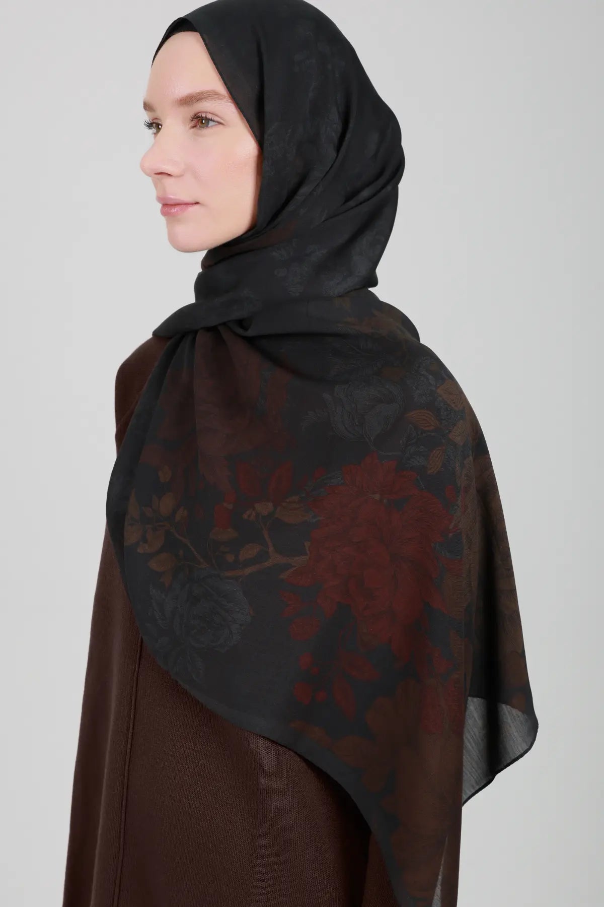 Antik Gül Desenli Antrasit Şal - MK24