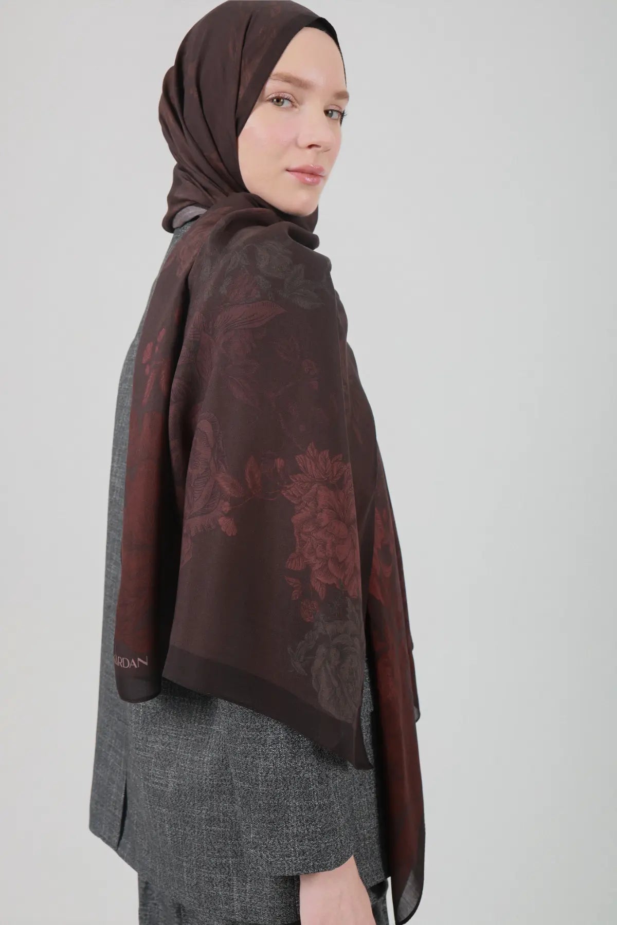 Antik Gül Desenli Bordo Şal - MK22