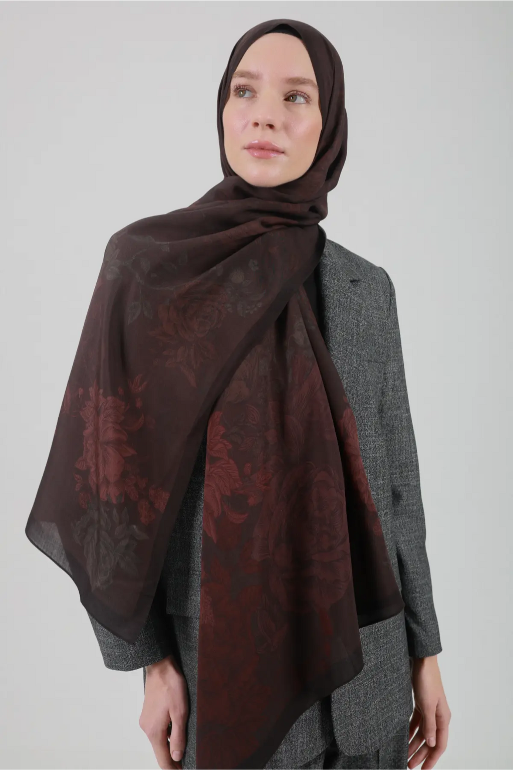 Antik Gül Desenli Bordo Şal - MK22