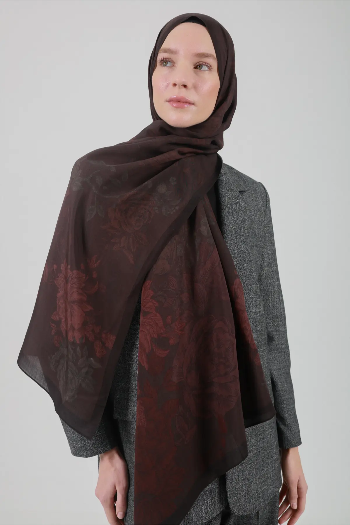 Antik Gül Desenli Bordo Şal - MK22