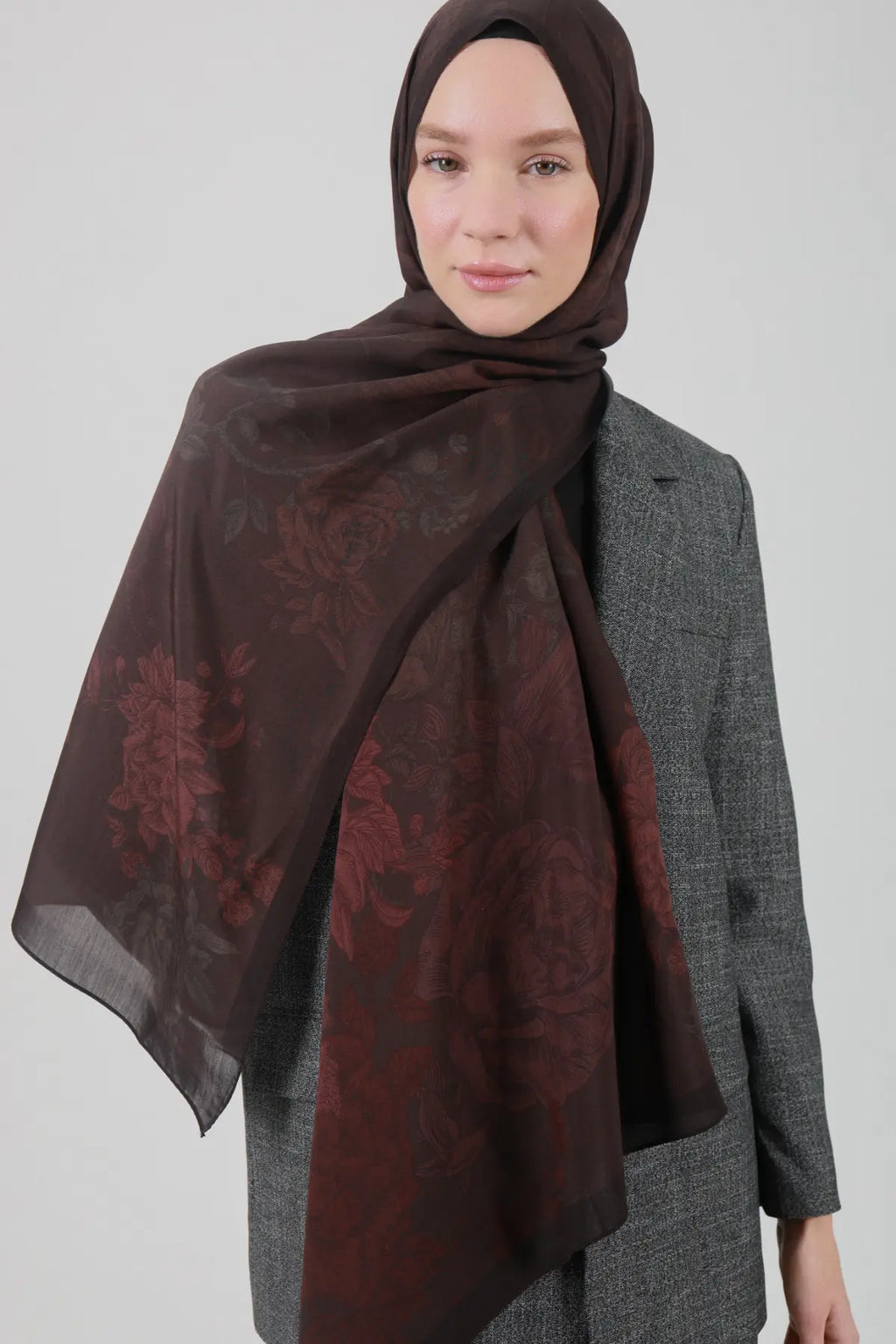 Antik Gül Desenli Bordo Şal - MK22