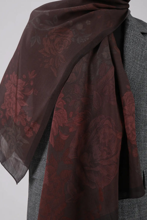 Antik Gül Desenli Bordo Şal - MK22