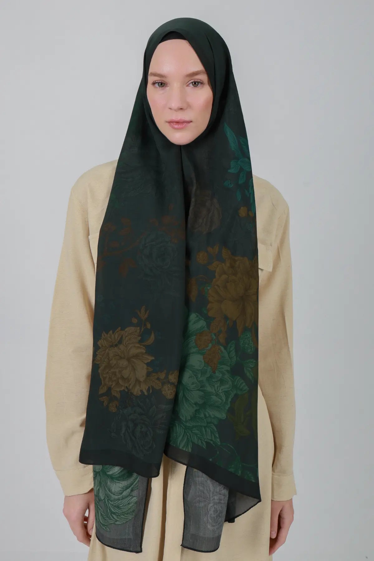 Antik Gül Desenli Yeşil Şal - MK25