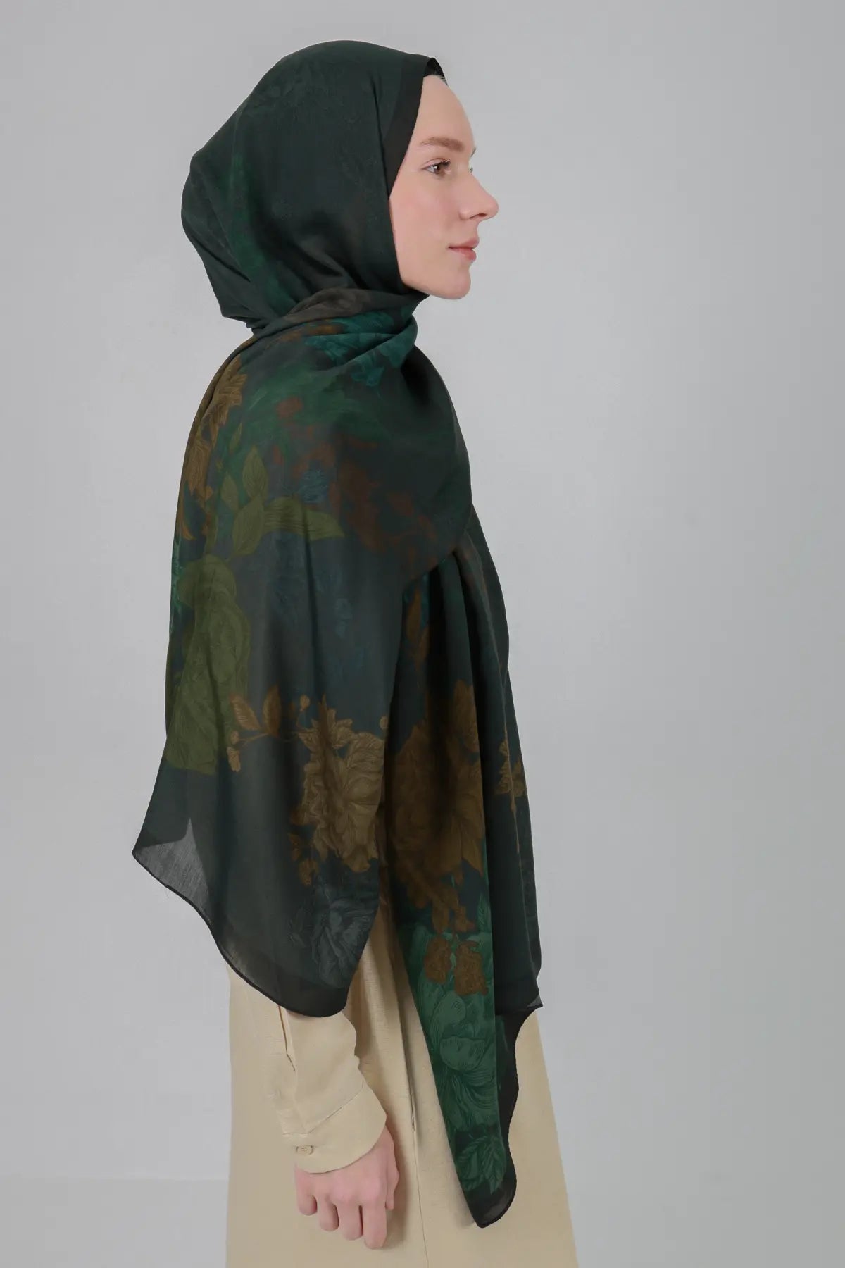 Antik Gül Desenli Yeşil Şal - MK25