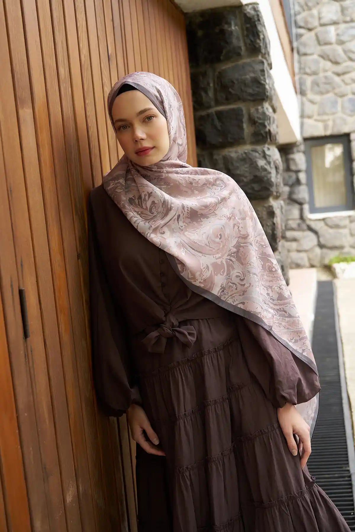 Botanik Desenli Pudra Şal - S02