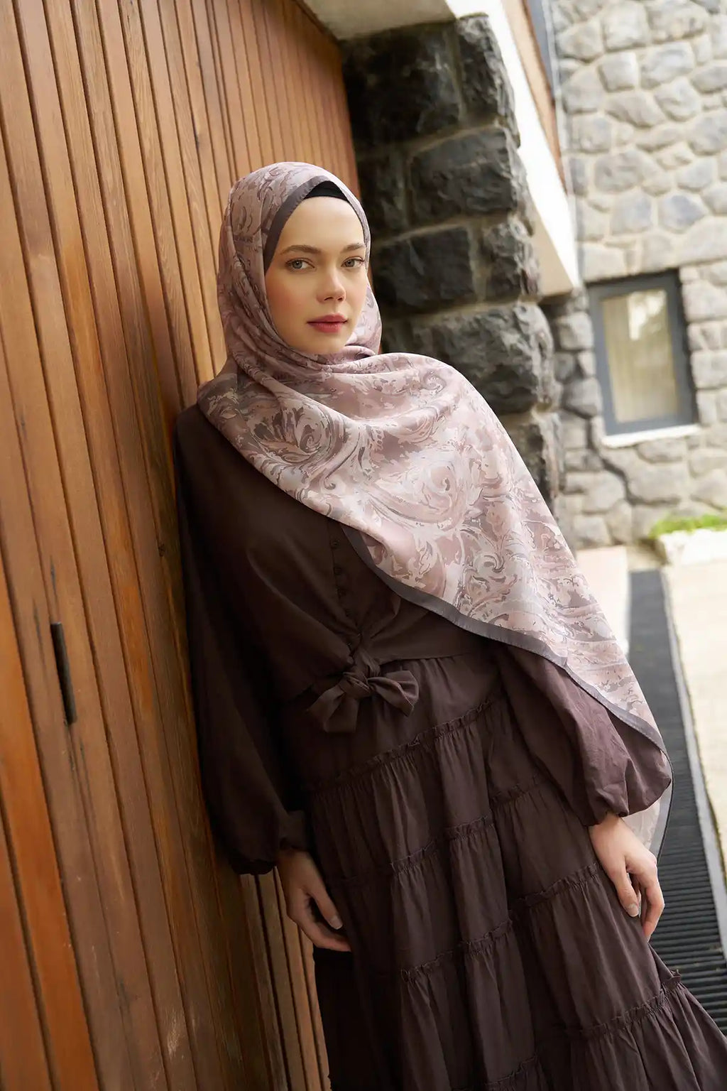 Botanik Desenli Pudra Şal - S02