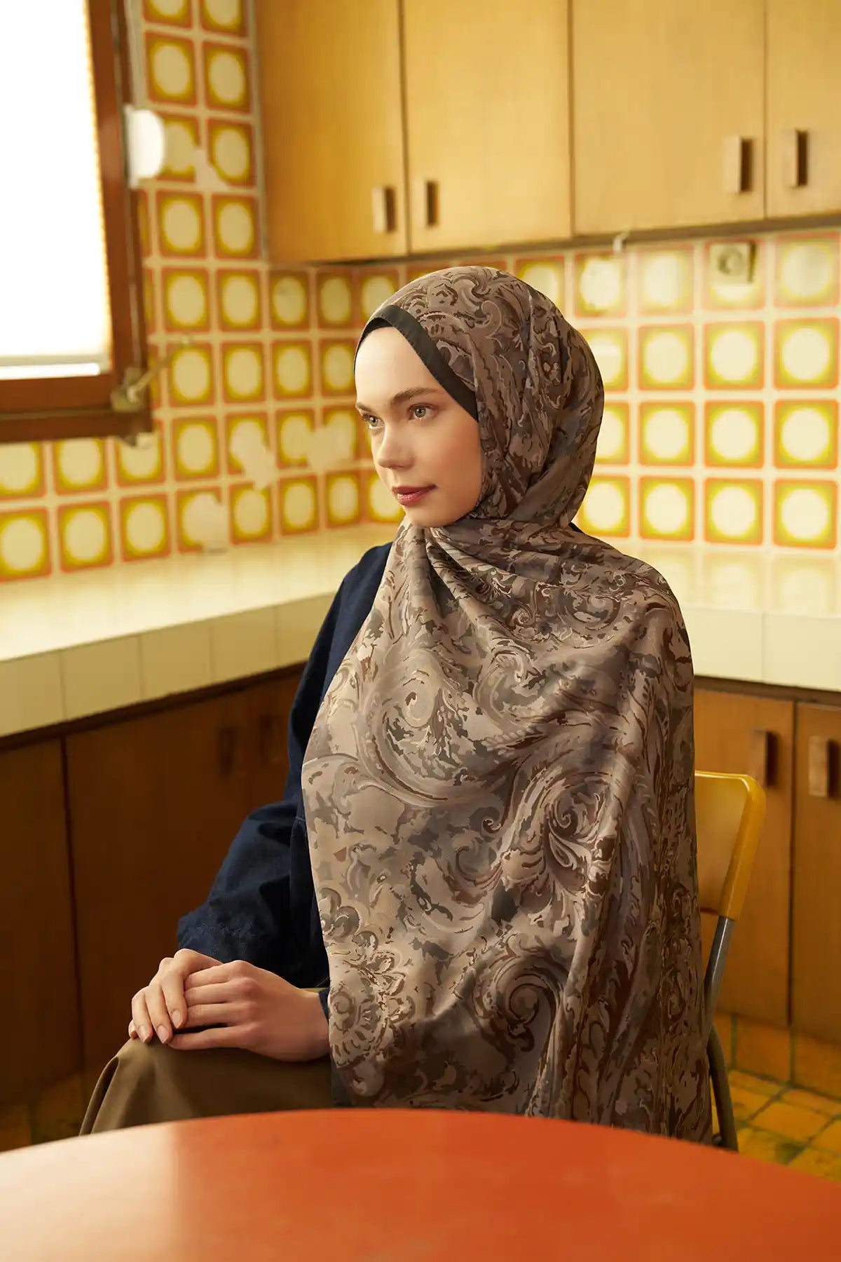 Botanik Desenli Taş Beji Şal - S03