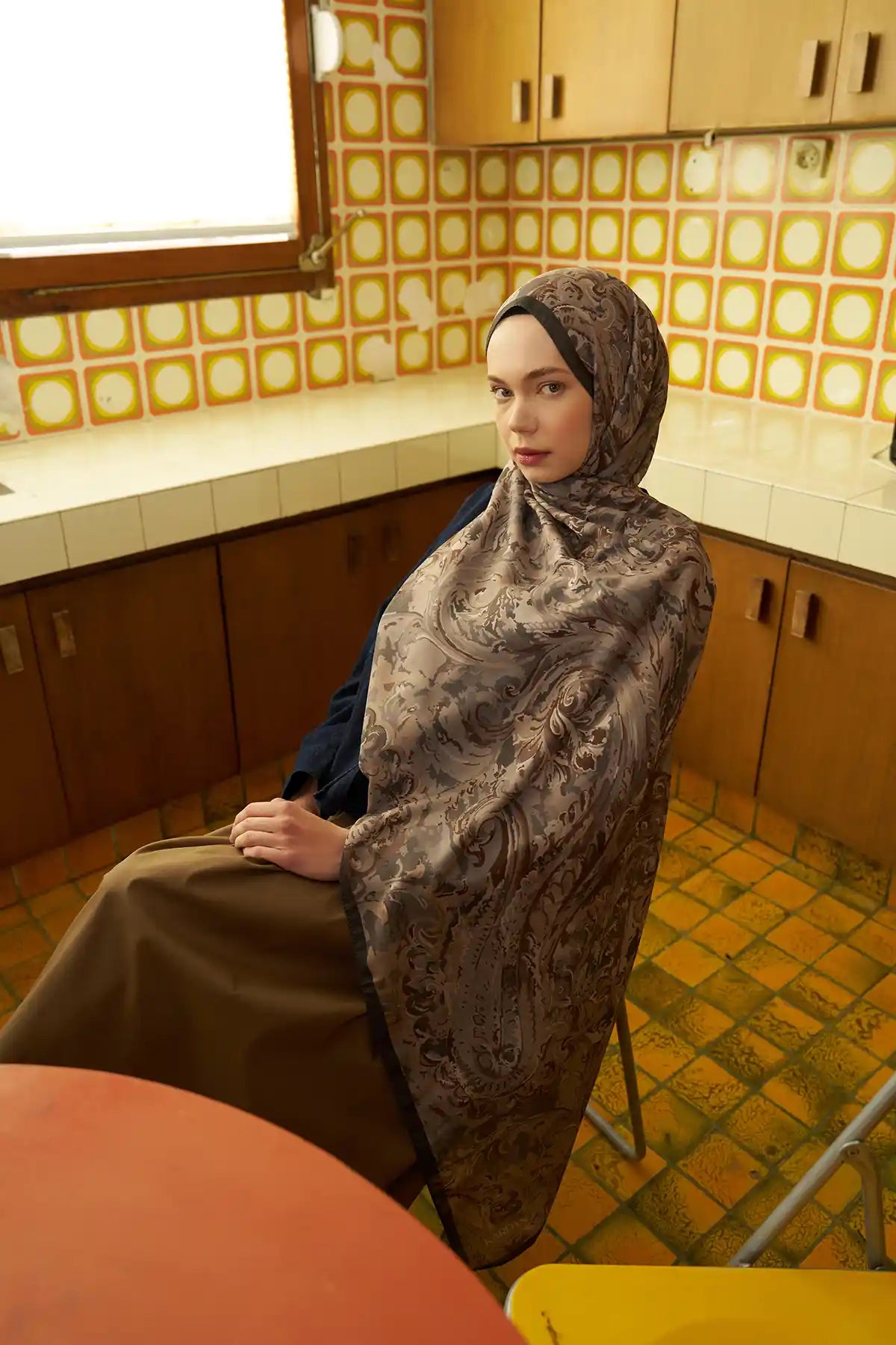 Botanik Desenli Taş Beji Şal - S03