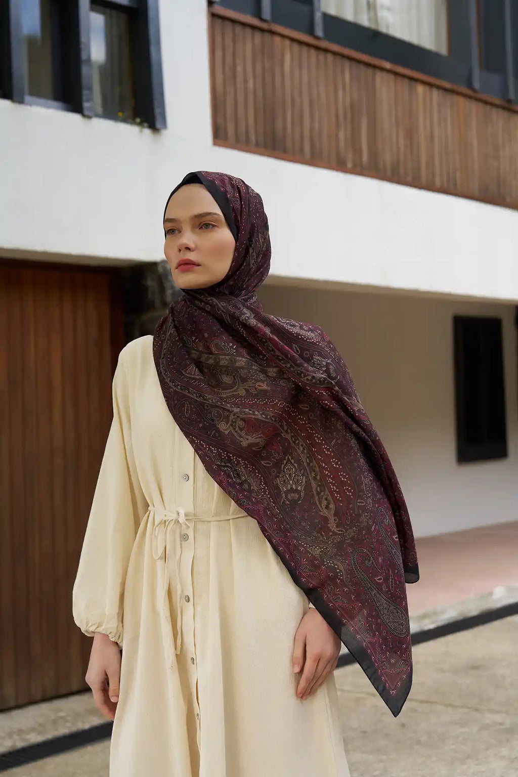 Boteh Desenli Bordo Şal