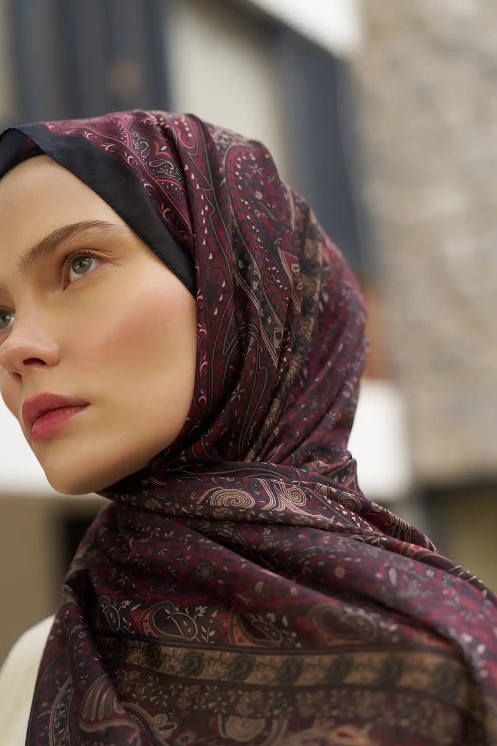 Boteh Desenli Bordo Şal