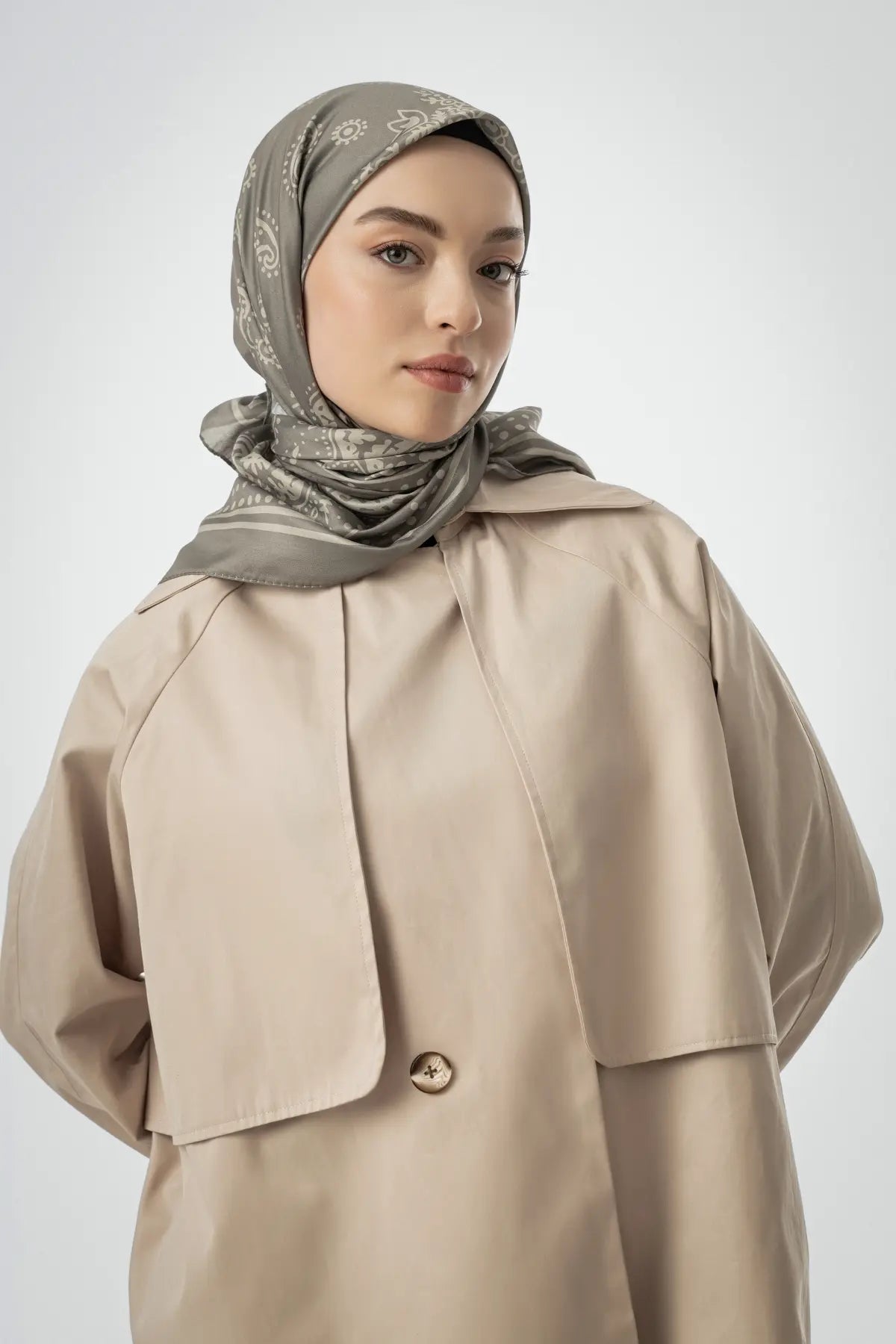 Desenli Pamuk Eşarp Olivia - Soft Yeşil