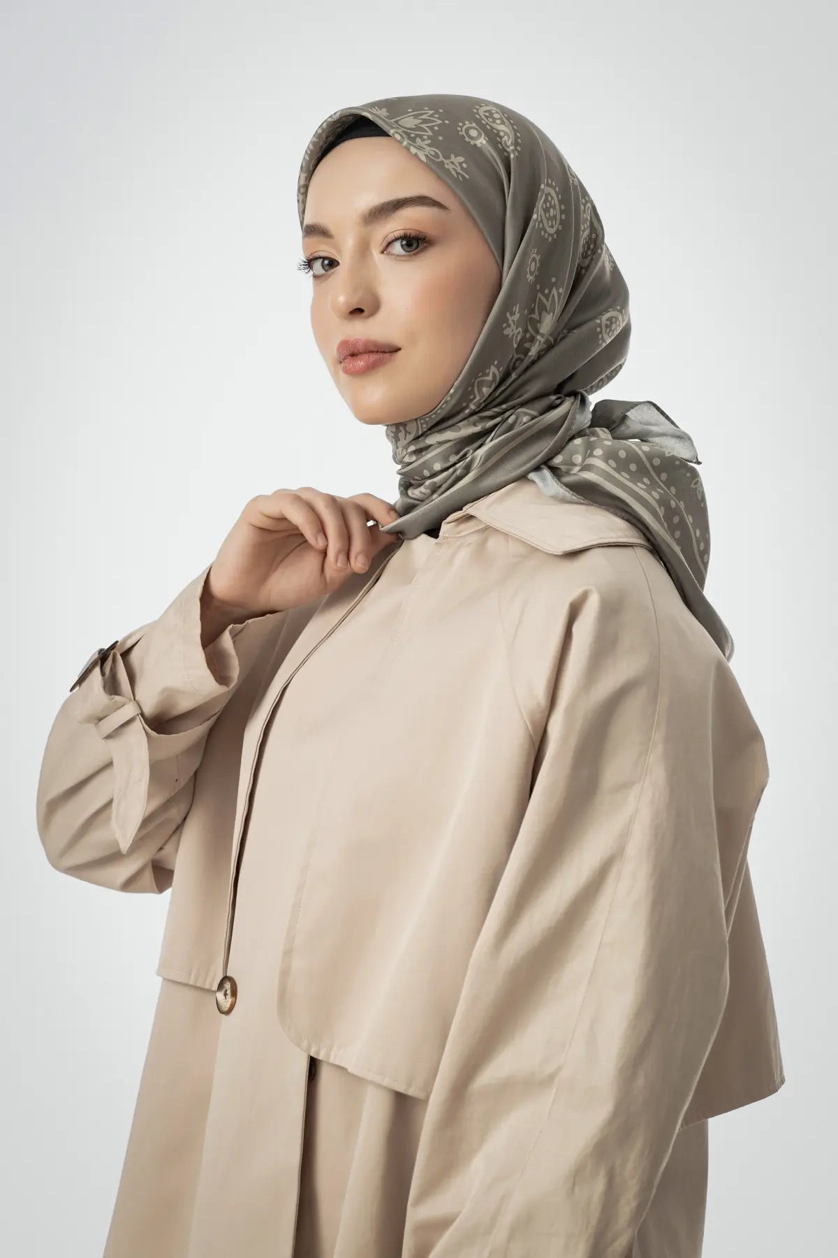 Desenli Pamuk Eşarp Olivia - Soft Yeşil