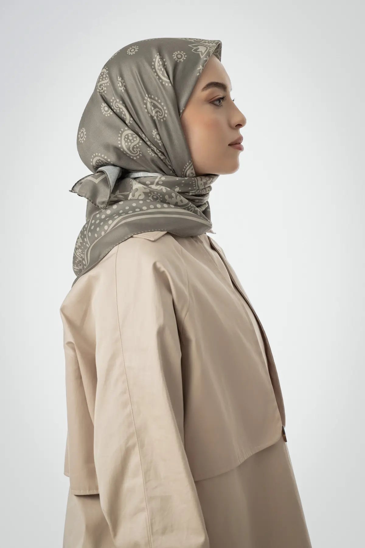 Desenli Pamuk Eşarp Olivia - Soft Yeşil
