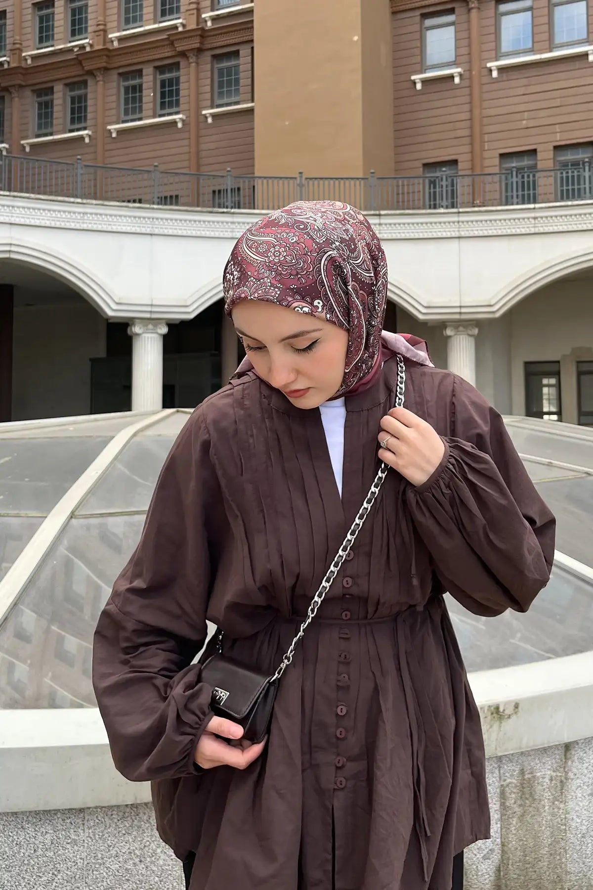 Terra Desenli Bordo Eşarp - MK10