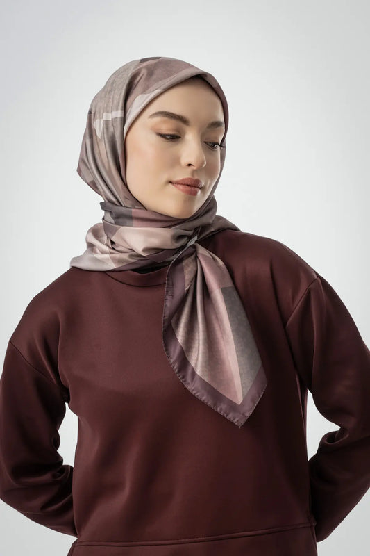 Desenli Twill Eşarp Astrid - Bordo