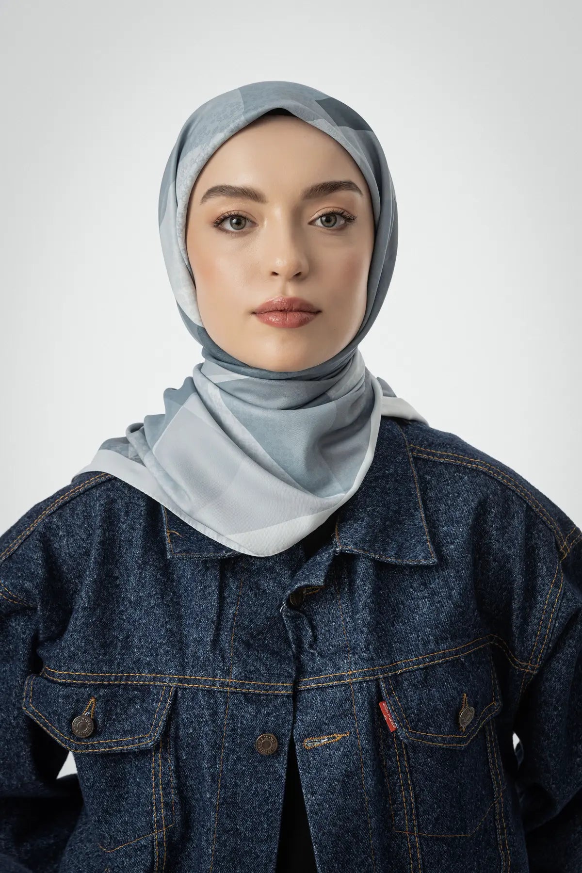 Desenli Twill Eşarp Astrid - Mavi