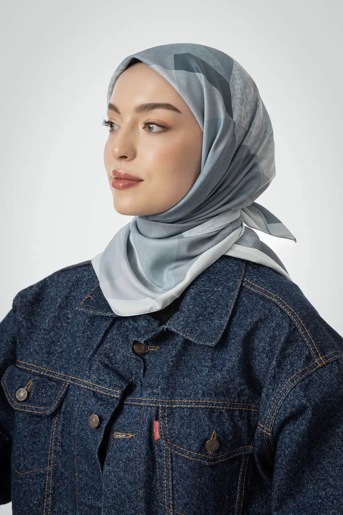 Desenli Twill Eşarp Astrid - Mavi