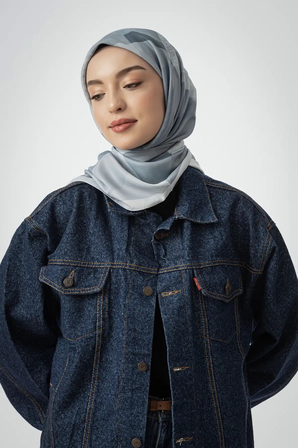 Desenli Twill Eşarp Astrid - Mavi