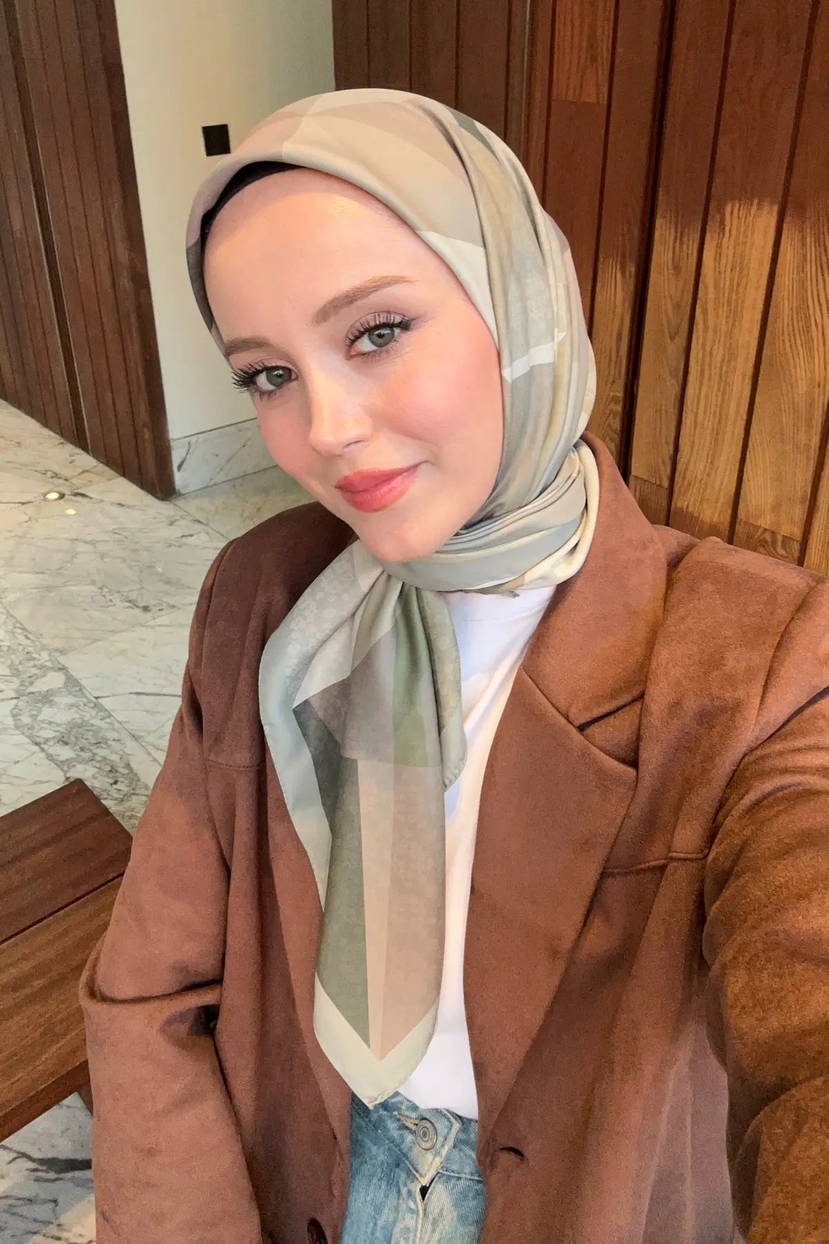 Desenli Twill Eşarp Astrid - Soft Yeşil