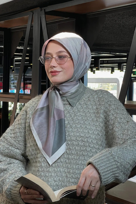 Desenli Twill Eşarp Astrid - Toprak