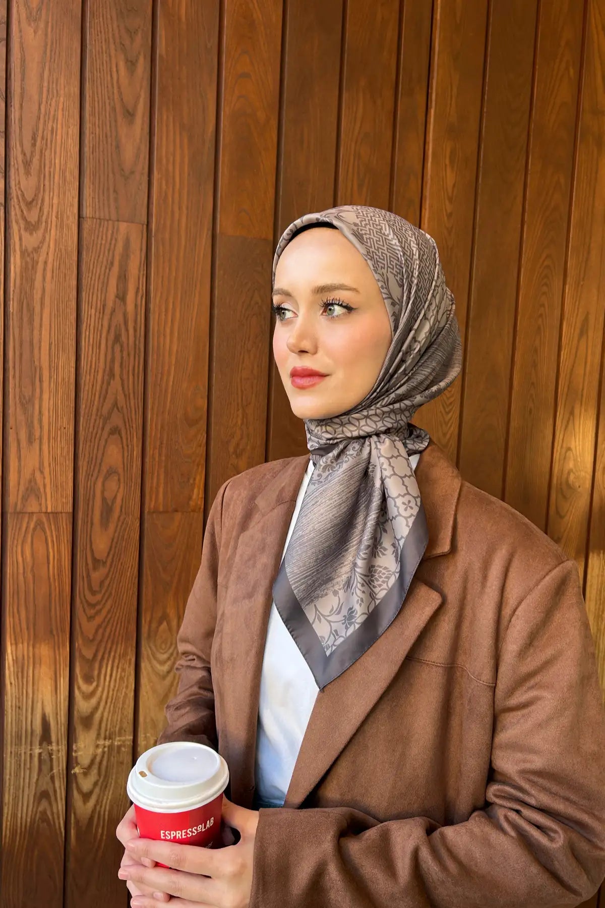 Desenli Twill Eşarp Camelia - Bordo