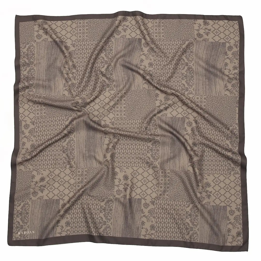Desenli Twill Eşarp Camelia - Bordo