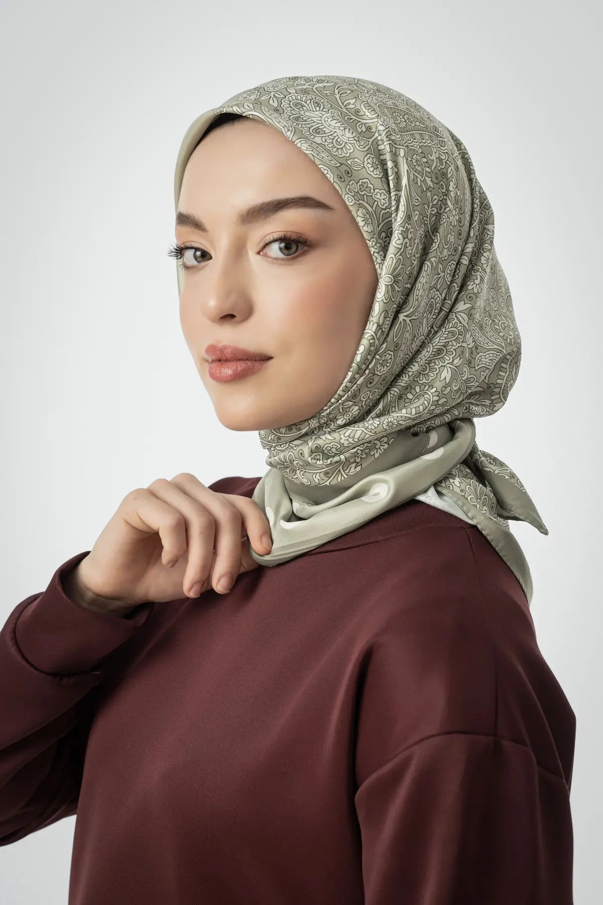 Desenli Twill Eşarp Carmen - Soft Yeşil