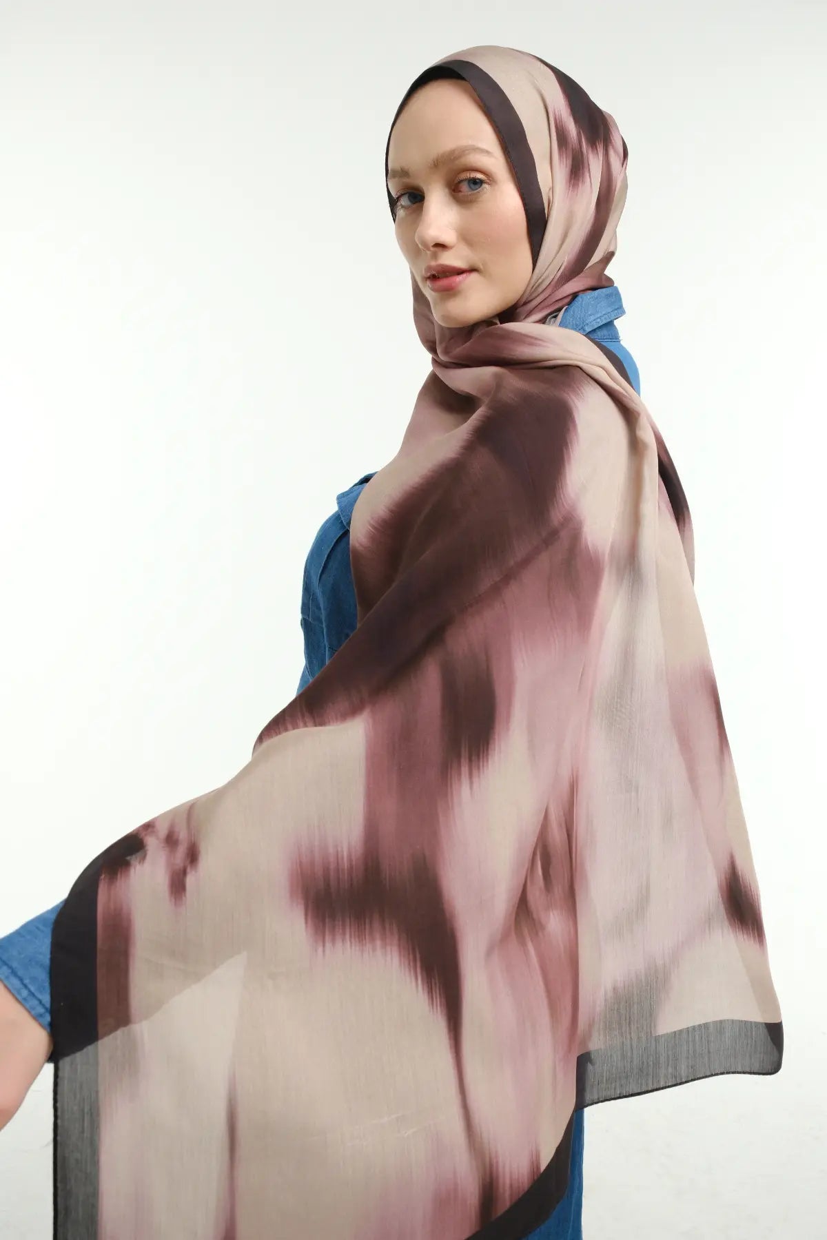 Fade Desenli Bej Bordo Şal