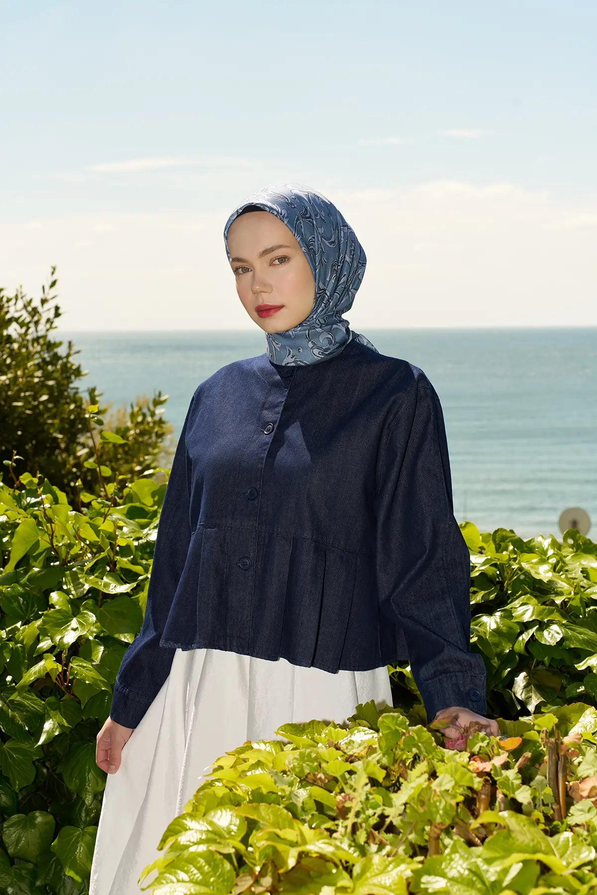 Flora Desenli Mavi Eşarp - MK02