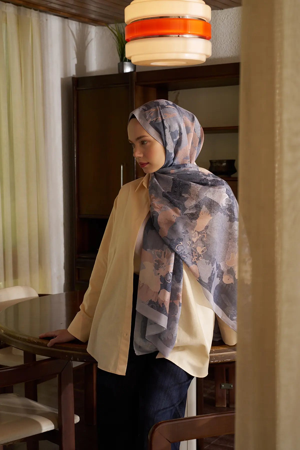 Flora Desenli Taş Mavi Şal - S08