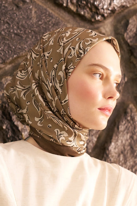 Flora Desenli Yeşil Eşarp - MK03