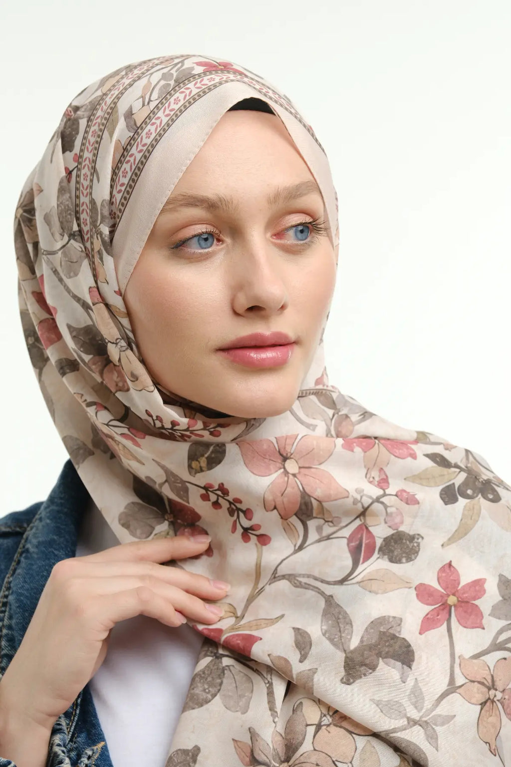Floral Desen Şal - Krem