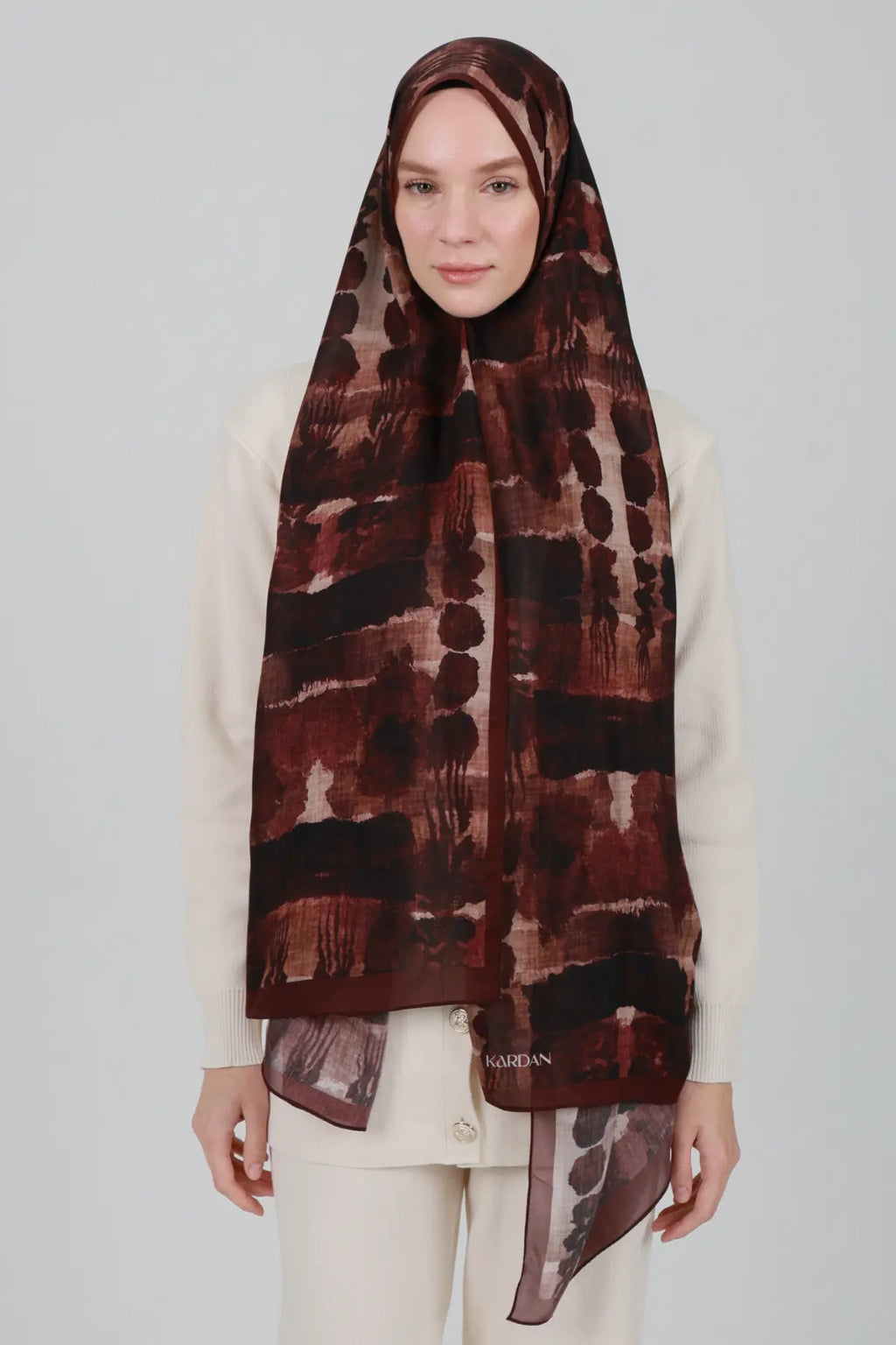 Fresk Desenli Bordo Şal - S38