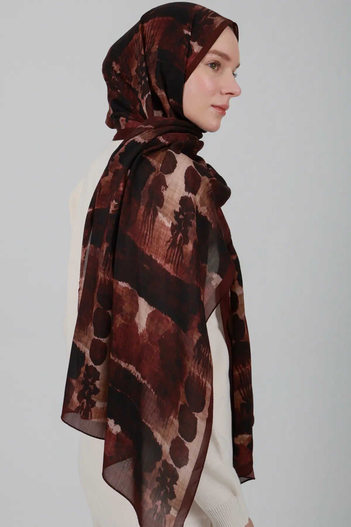 Fresk Desenli Bordo Şal - S38