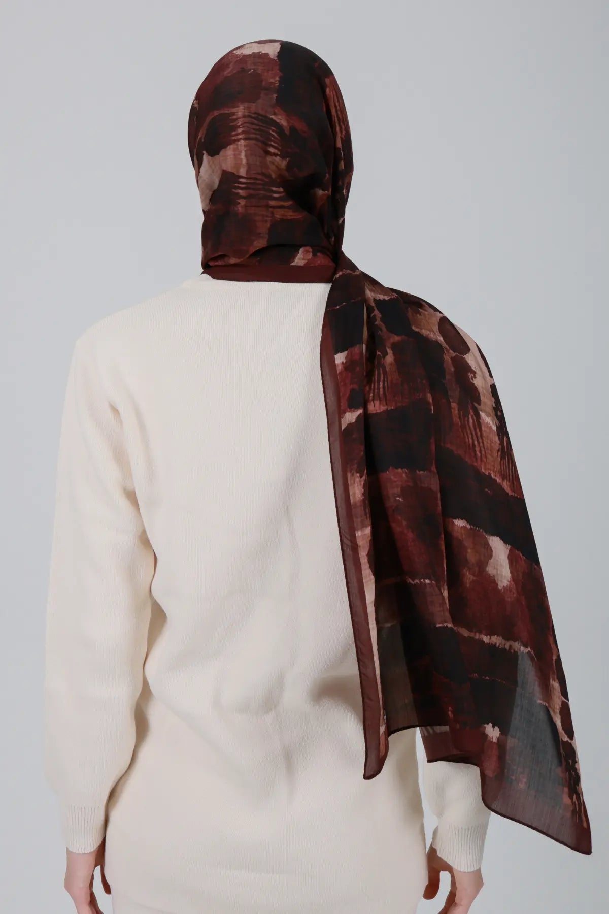 Fresk Desenli Bordo Şal - S38