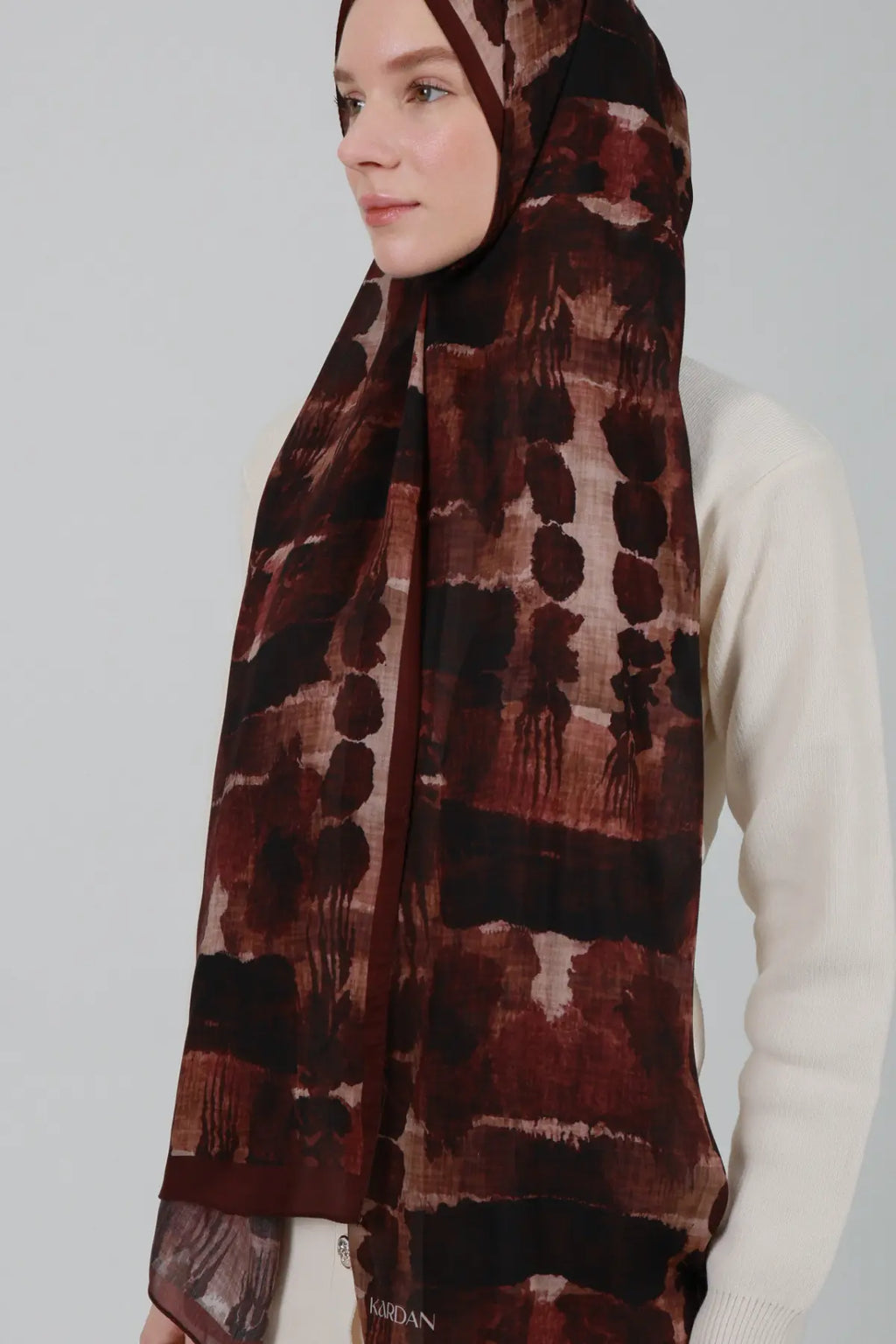 Fresk Desenli Bordo Şal - S38