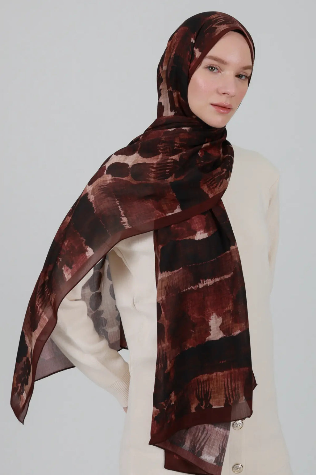 Fresk Desenli Bordo Şal - S38