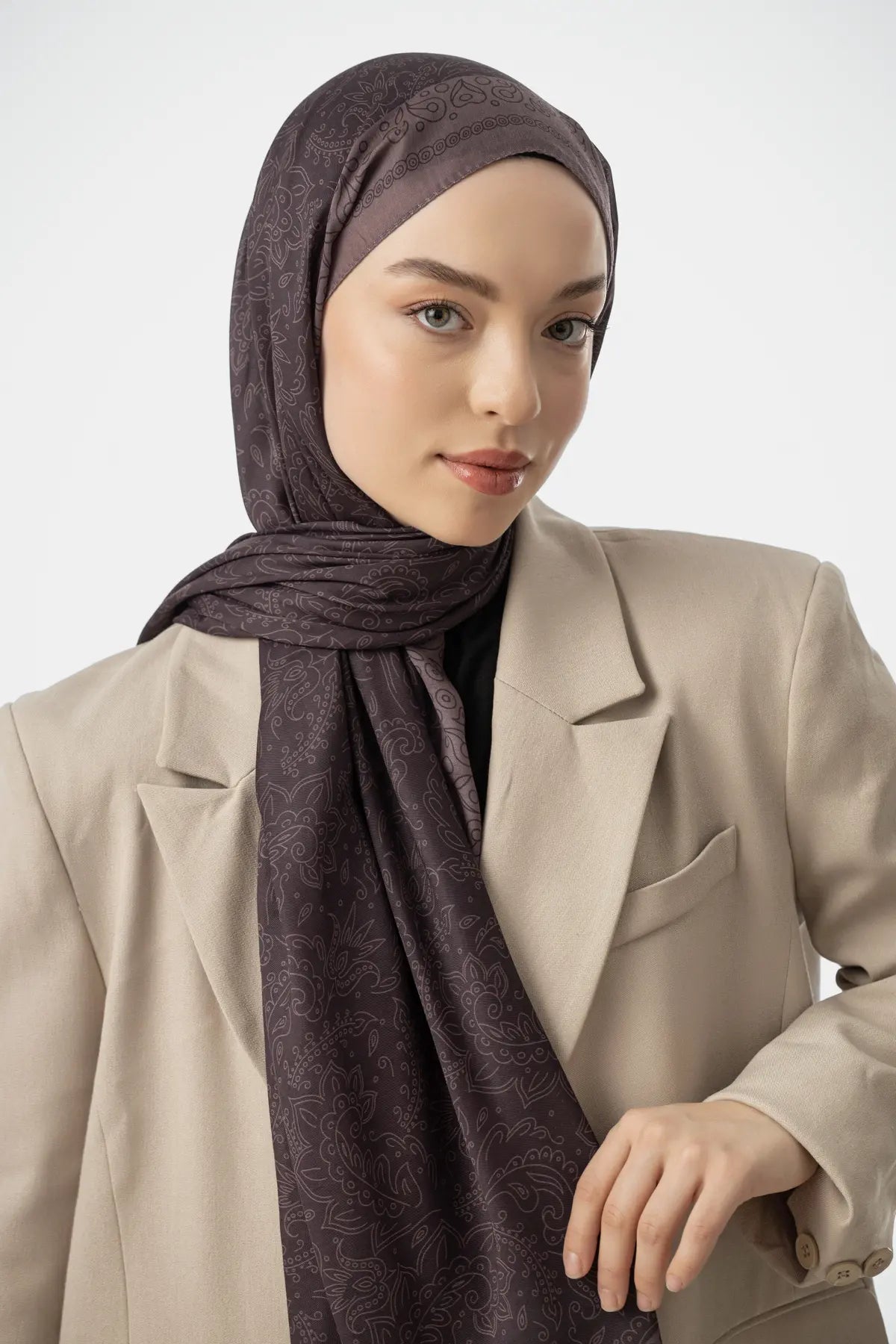 Rosa Desen Şal - Antik Bordo