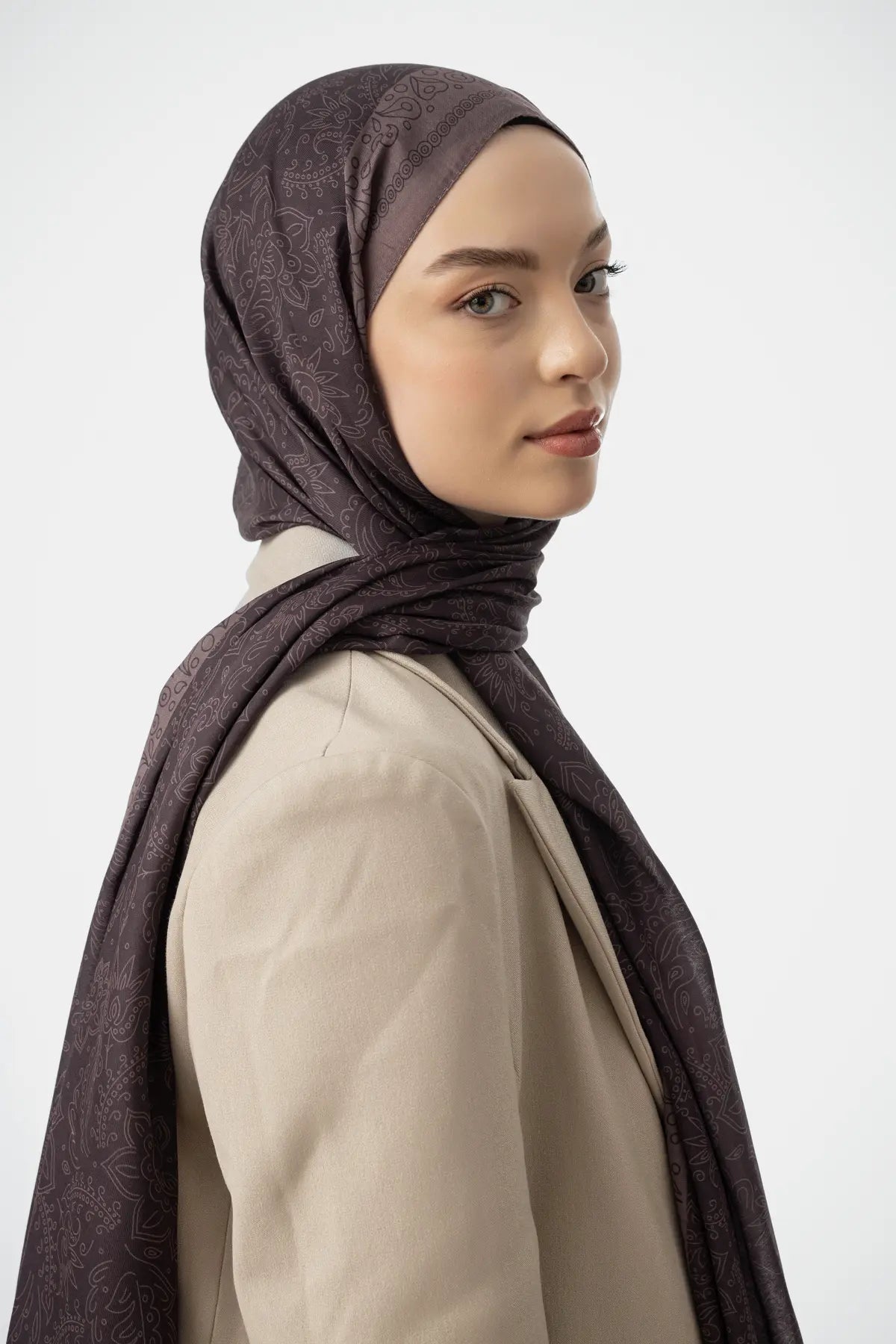 Rosa Desen Şal - Antik Bordo