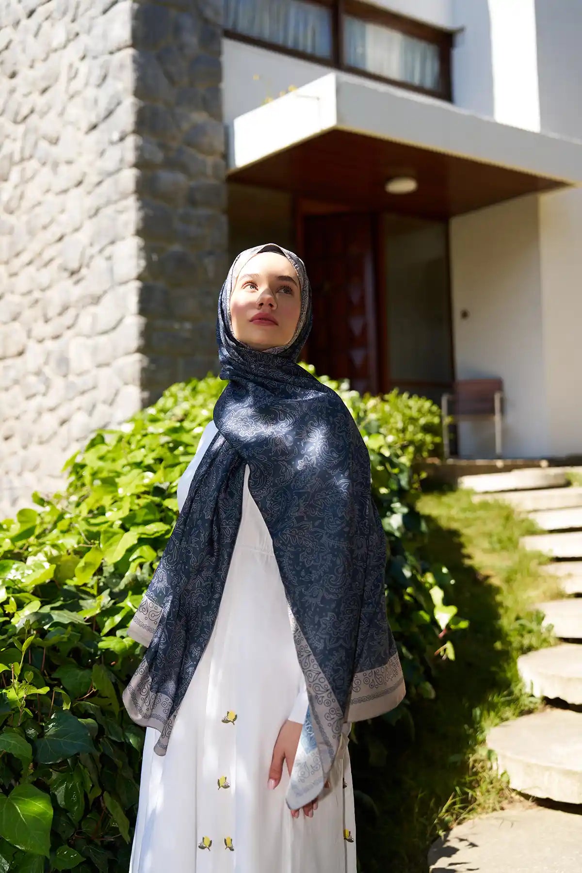 Rosa Desen Şal - Lacivert - M14