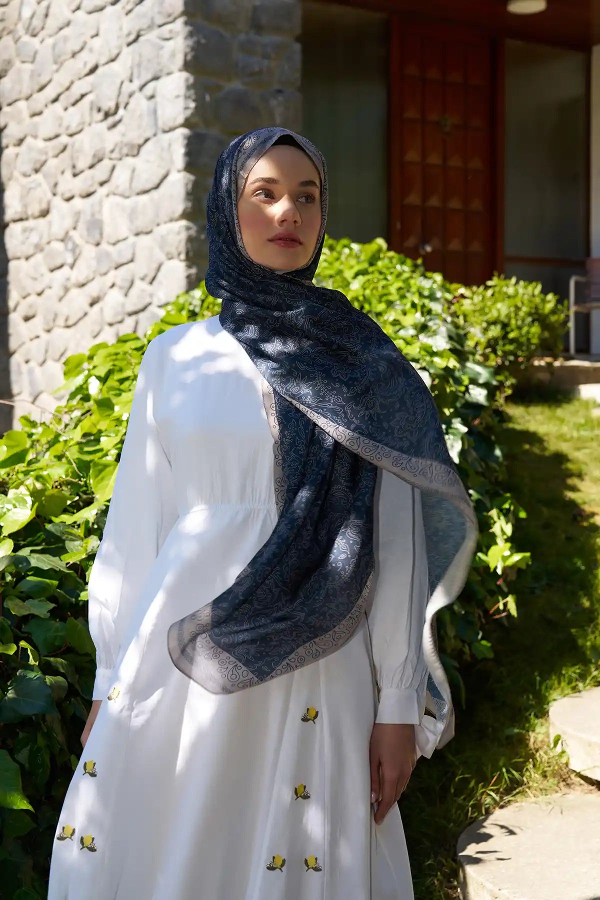 Rosa Desen Şal - Lacivert - M14