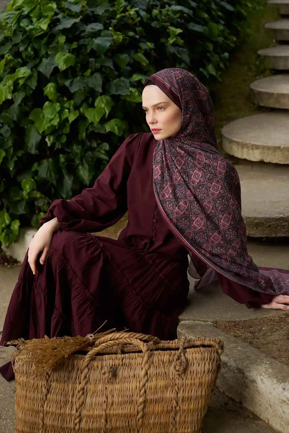 Motif Desenli Bordo Şal - MG02