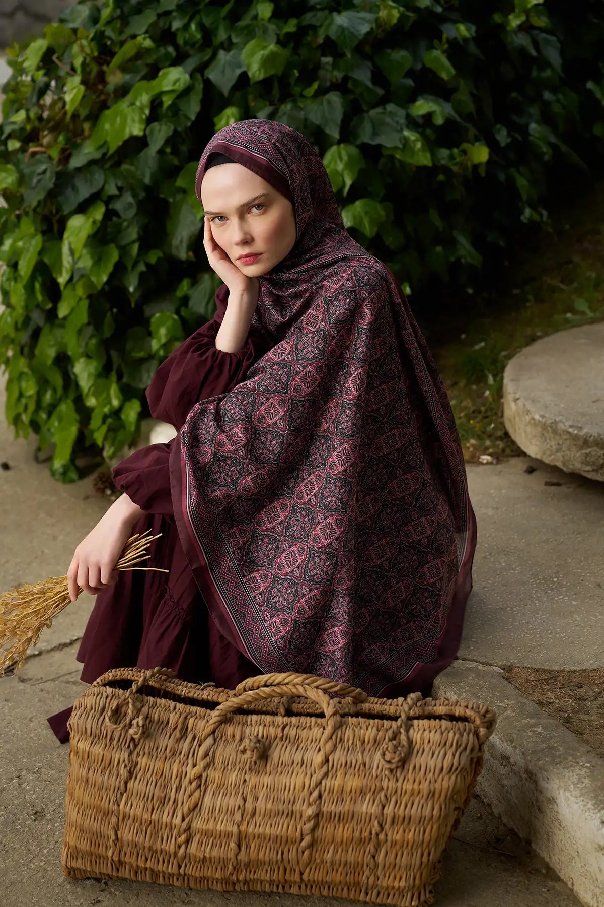 Motif Desenli Bordo Şal - MG02